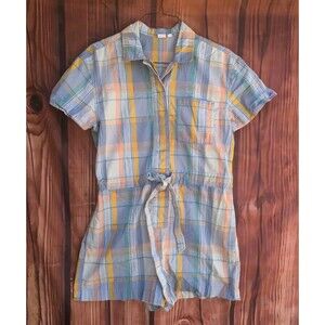 Gap Cotton Plaid Romper With Pockets Sz 10 Spring Summer Madras Casual Tie Waist